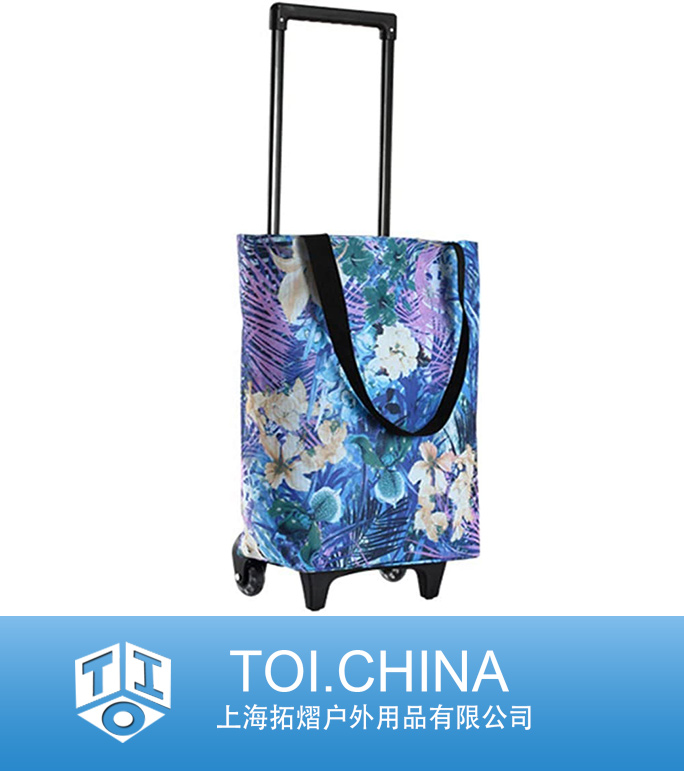 Foldable Shopping Cart with Wheels Oxford Fabric Trolley Bag