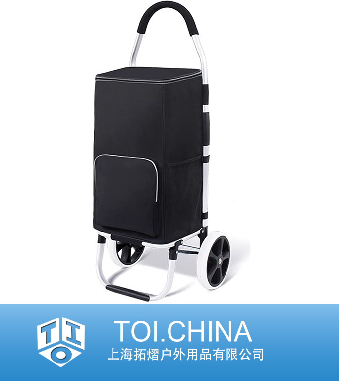 Foldable Shopping Cart 2 Wheels 40 inch Handle Height Utility Cart Oxford Trolley Bag for Groceries