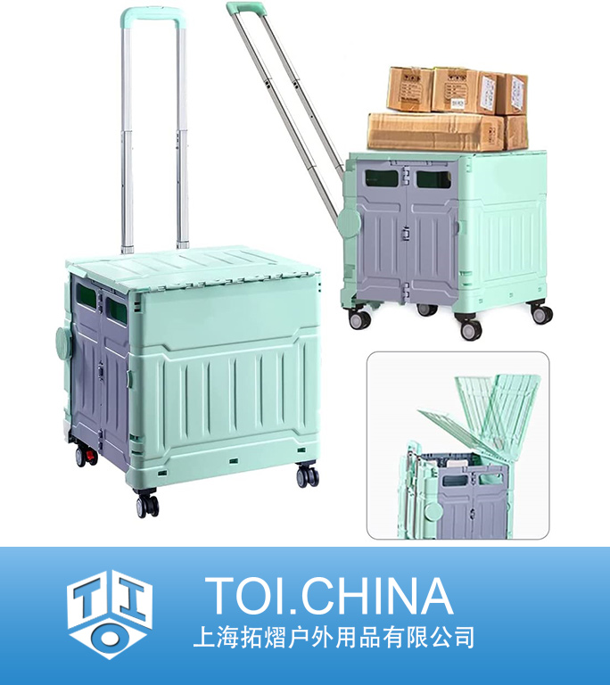 Collapsible Rolling Crate with Flat Pull, Rolling Cart